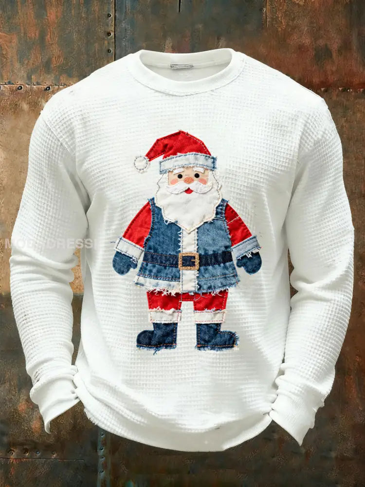 Mäns jultomte våffle Casual T-shirt vitt / S