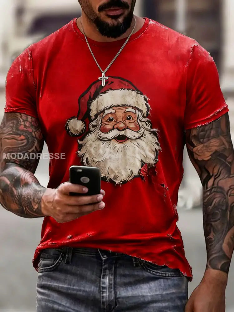 Mäns jultomten Print Casual T-shirt röd / S