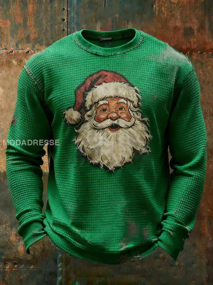 Mäns jultomten tryckt avslappnad topp grön / S