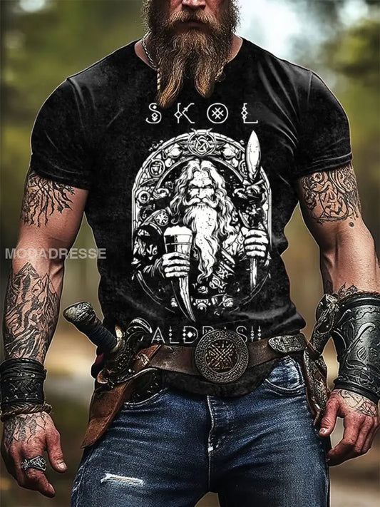Mäns klassiska ’Skol’ Viking Äldre Tryck T-shirt flerlog / S