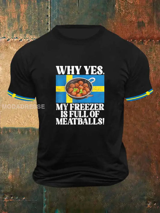 Mäns köttbullar Print Vintage Mode kort ärm T-shirt S