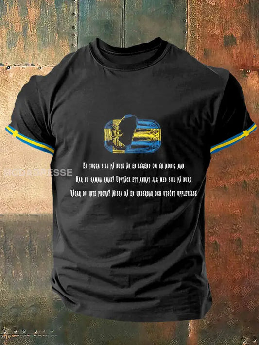 Mäns konserverad sill utskrift Vintage Mode kort ärm T-shirt S