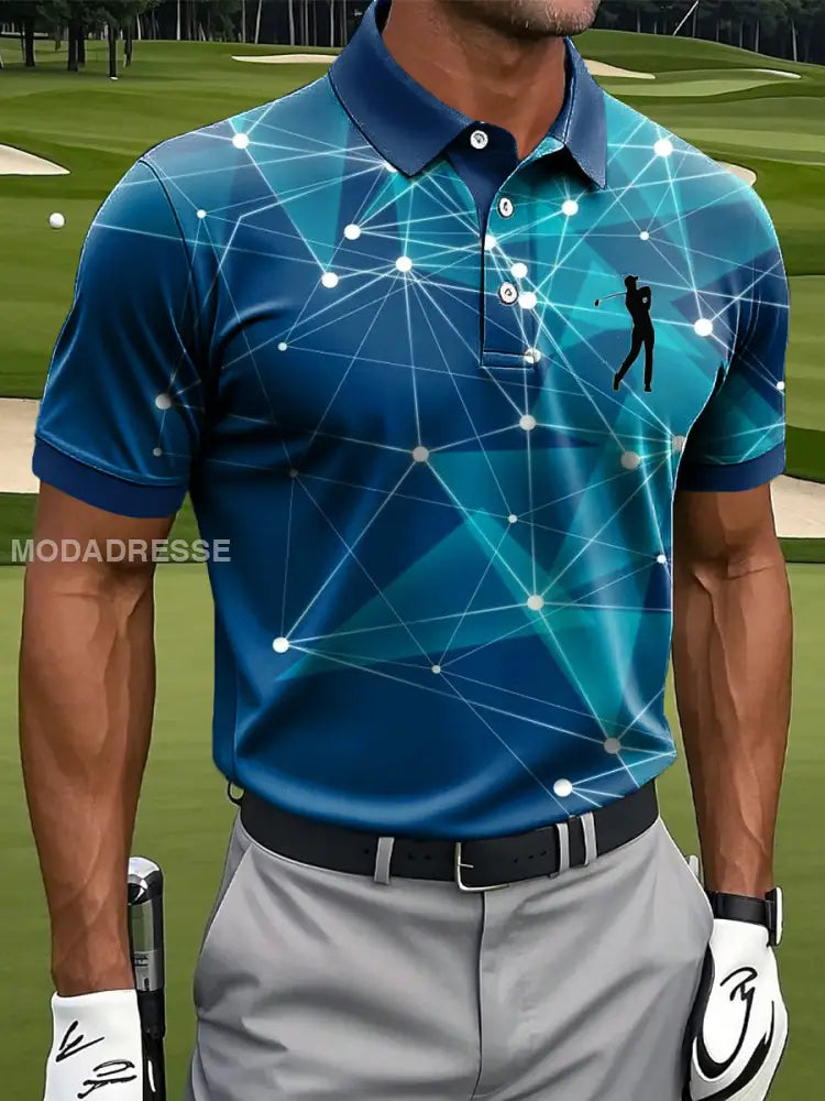 Mäns konst linje Geometrisk gradient utskrift Casual Business Polo tröj S