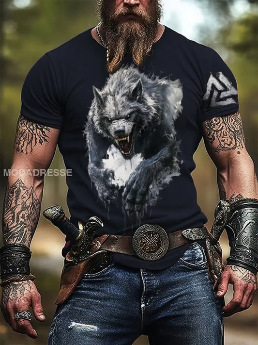 Mäns kraftfulla varg & valknut Skriv ut Viking T-shirt flerlog / S