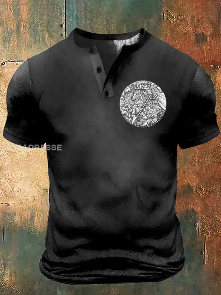 Mäns lättnad av Odin Skriv ut konst kort ärm Henley hals T-shirt S
