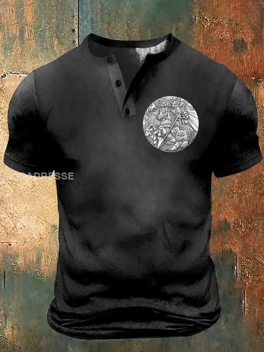 Mäns lättnad av Odin Skriv ut konst kort ärm Henley hals T-shirt S