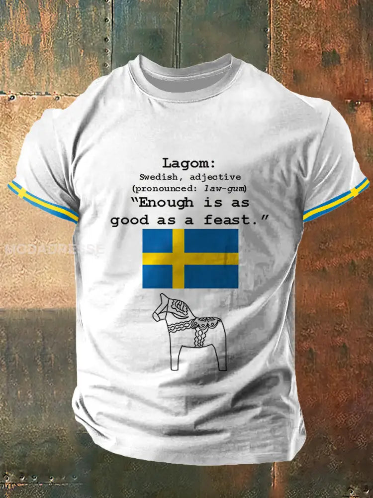 Mäns Lagom utskrift Vintage Mode kort ärm T-shirt S