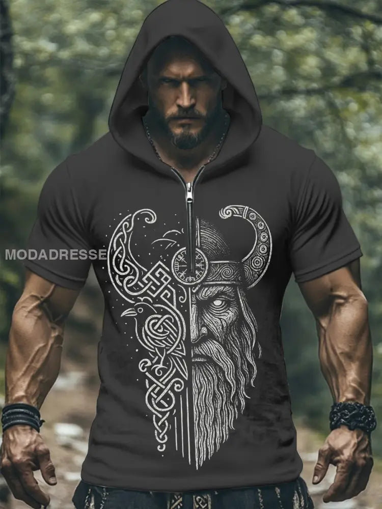 Mäns lös grundläggande V-hals tryckt kort ärm T-shirt svart / S