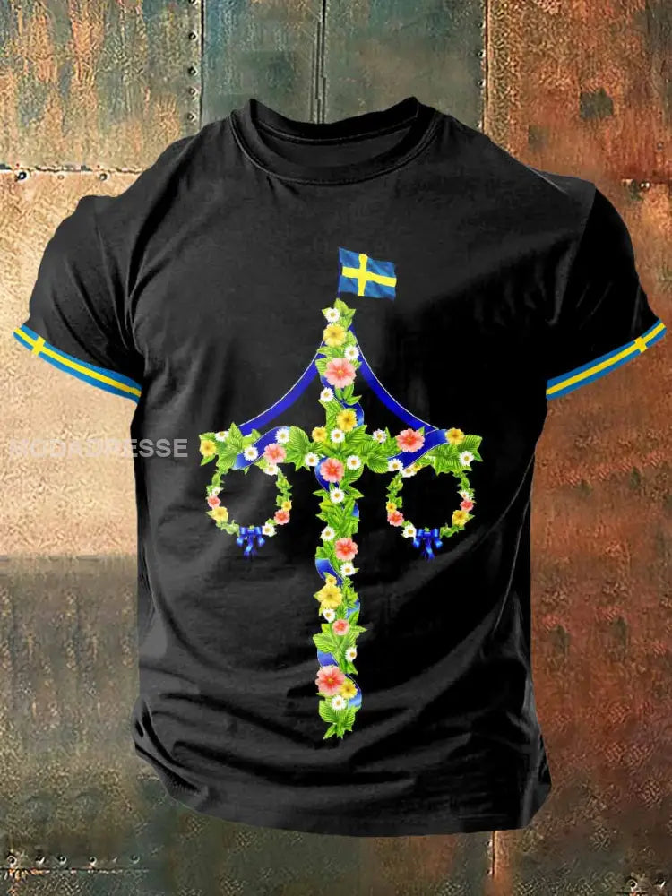 Mäns midsommar pelare Print Vintage Mode kort ärm T-shirt S