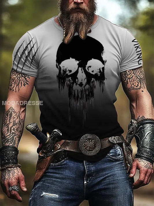 Mäns mörka skalla & vikinga ut gradient T-shirt flerlog / S