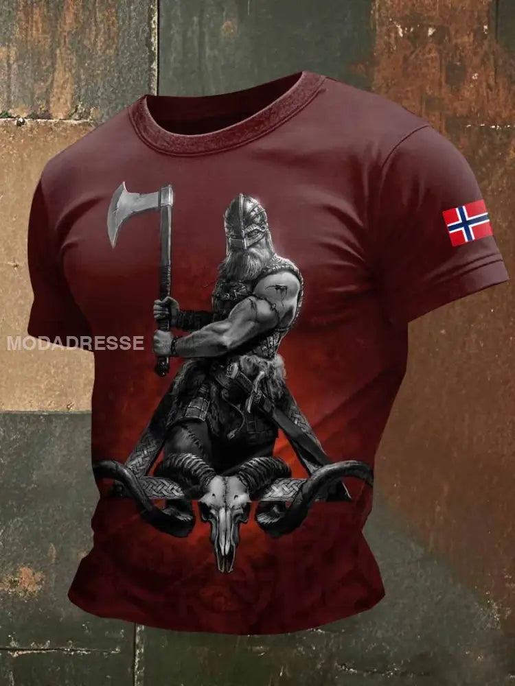Mäns norska Viking Print Casual T-shirt som bild / S