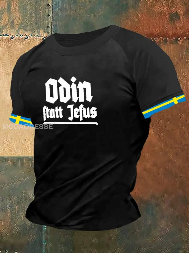 Mäns Odin Ftatt Jefus Skriv ut Vintage Mode Plunger Kort ärm T-shirt S