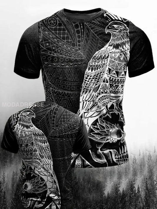 Mäns Odin’s Pet Print Vintage Mode kort ärm T-shirt S
