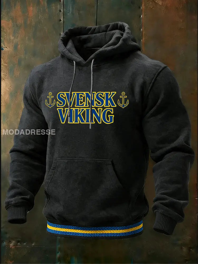 Mäns oroliga svart ’SVENSK VIKING’ flerlog / S