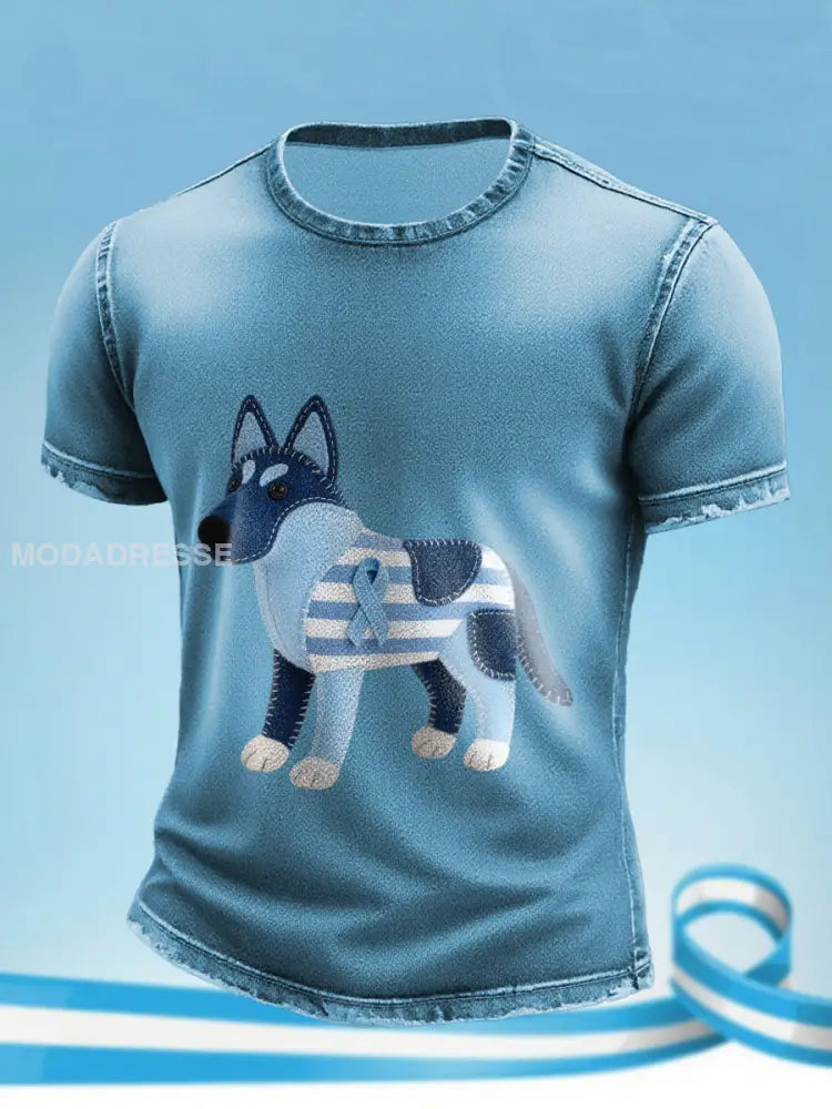 Mäns prostatacancer medvetenhet Puppy Print T shirt ljusblåa / S