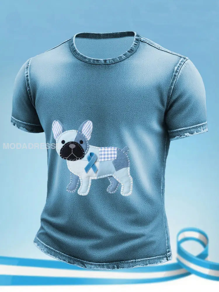Mäns prostatacancer medvetenhet Puppy Print T shirt ljusblåa / S