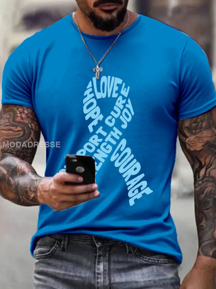 Mäns prostatacancer medvetenhet Ribbon Print T shirt blå / S