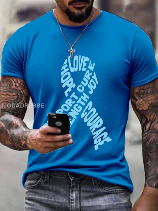 Mäns prostatacancer medvetenhet Ribbon Print T shirt blå / S