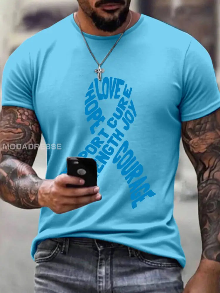 Mäns prostatacancer medvetenhet Ribbon Print T shirt ljusblå färg / S