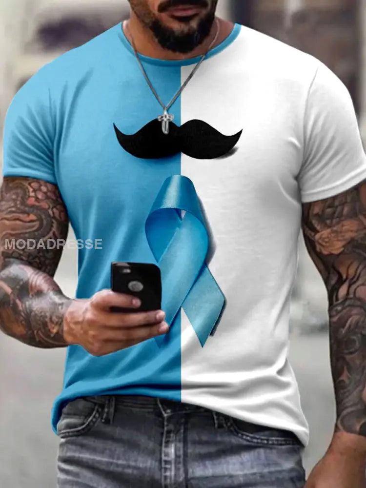 Mäns prostatacancer medvetenhet Ribbon Print T shirt som bild / S