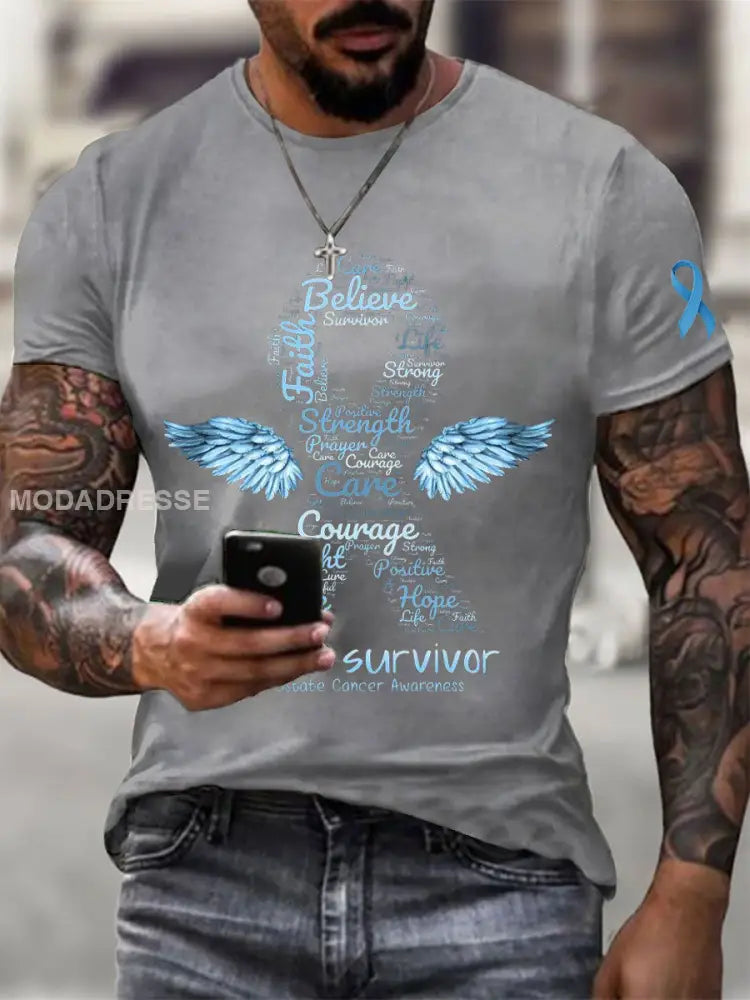 Mäns prostatacancer medvetenhet Skriv ut Casual T shirt ljusgrå. / S