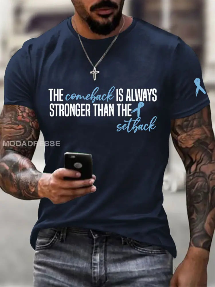Mäns prostatacancer medvetenhet Skriv ut Casual T shirt marinblå / S