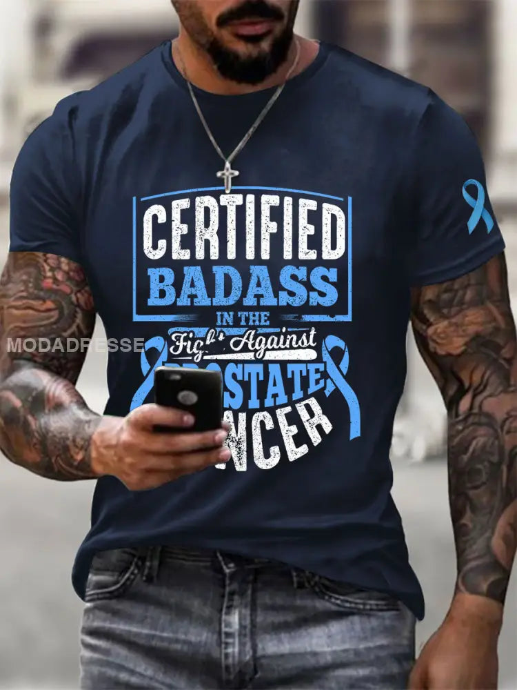 Mäns prostatacancer medvetenhet Skriv ut Casual T shirt marinblå / S
