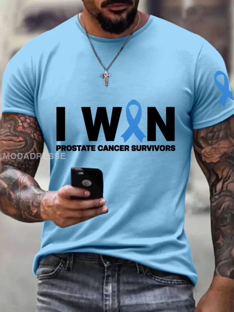 Mäns prostatacancer medvetenhet Skriv ut T shirt ljusblåa / S