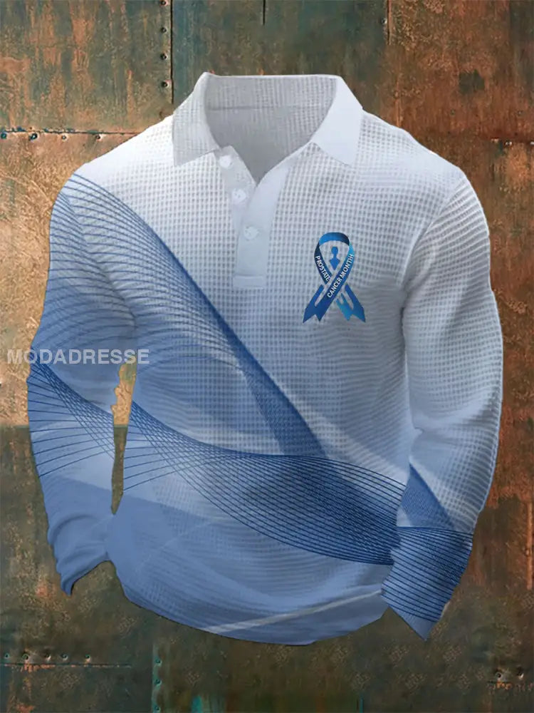 Mäns prostatacancer medvetenhet Våffle Print Casual Topp blå / S