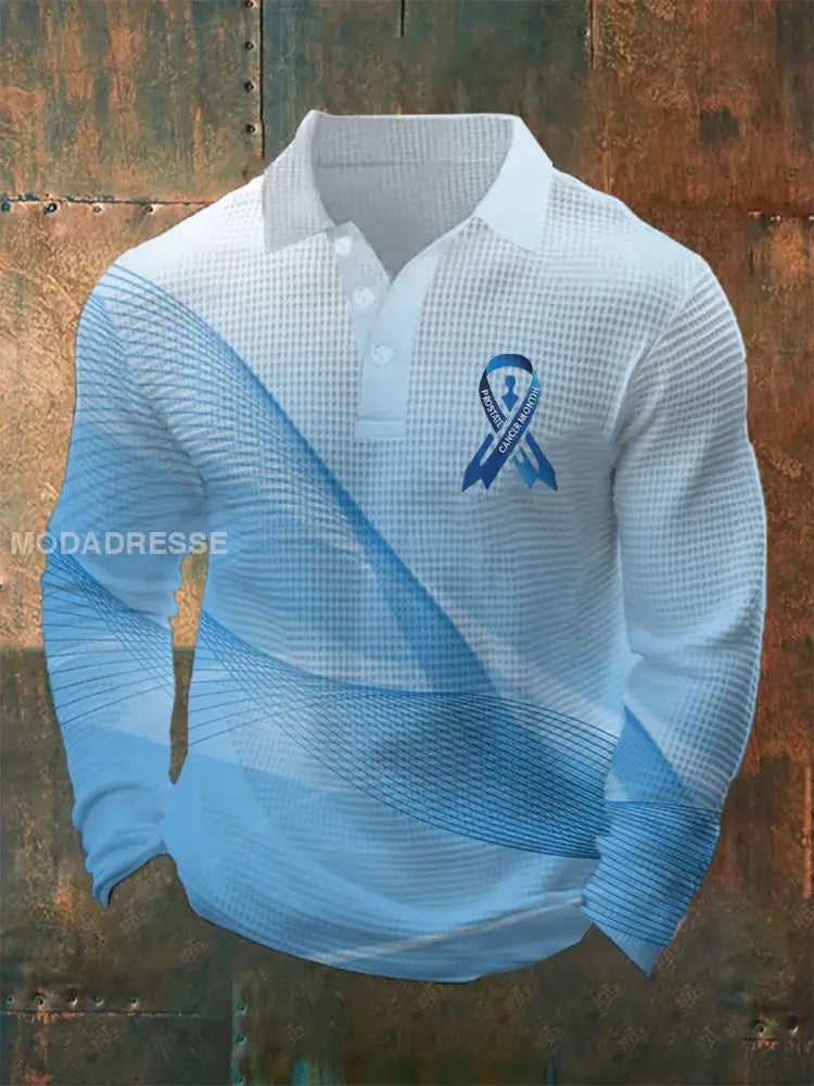 Mäns prostatacancer medvetenhet Våffle Print Casual Topp ljusblå färg / S