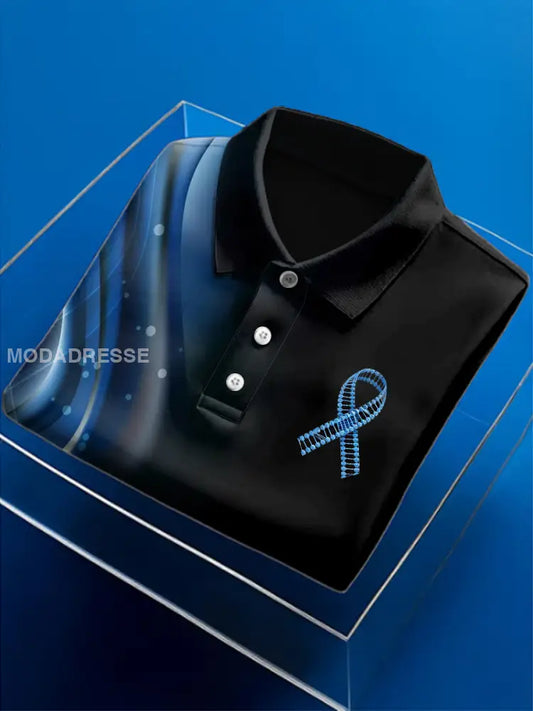 Mäns prostatacancer Print Polo krageKort ärmad skjorta svart / S