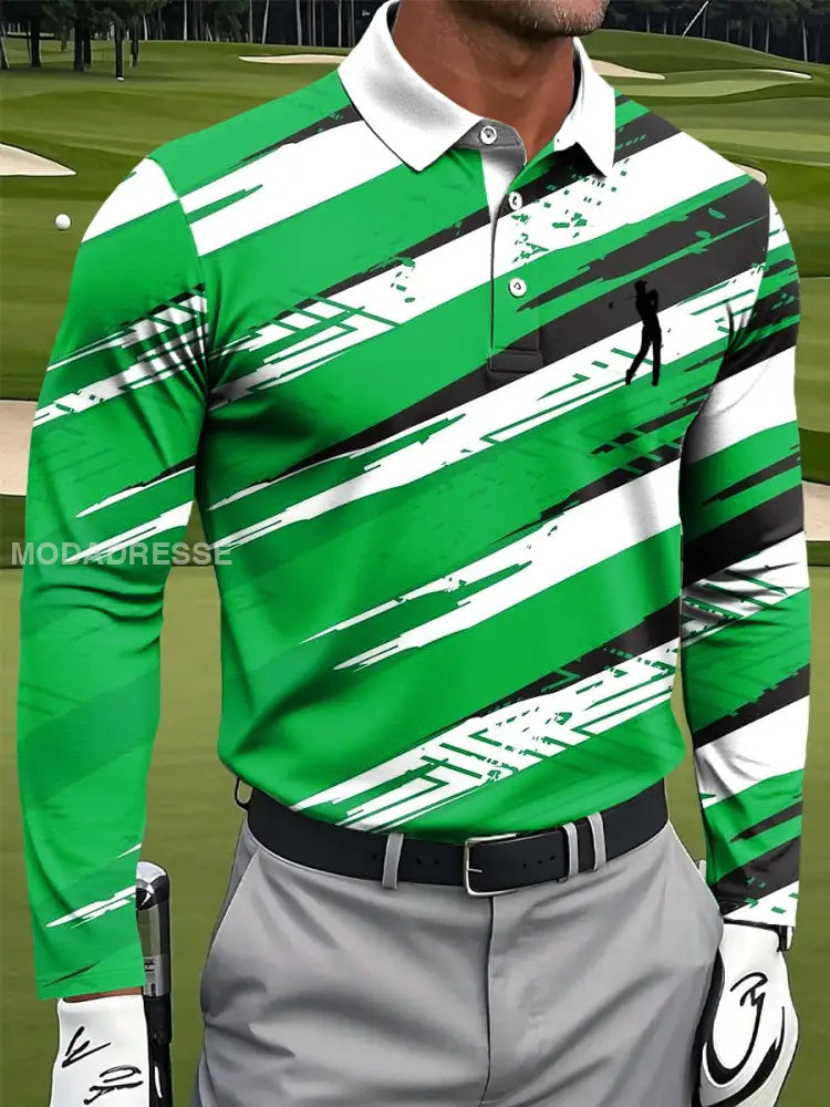Mäns Retro Abstract Färgglada ränder Skriv ut Casual Business långärmad Polo tröj flerlog / S