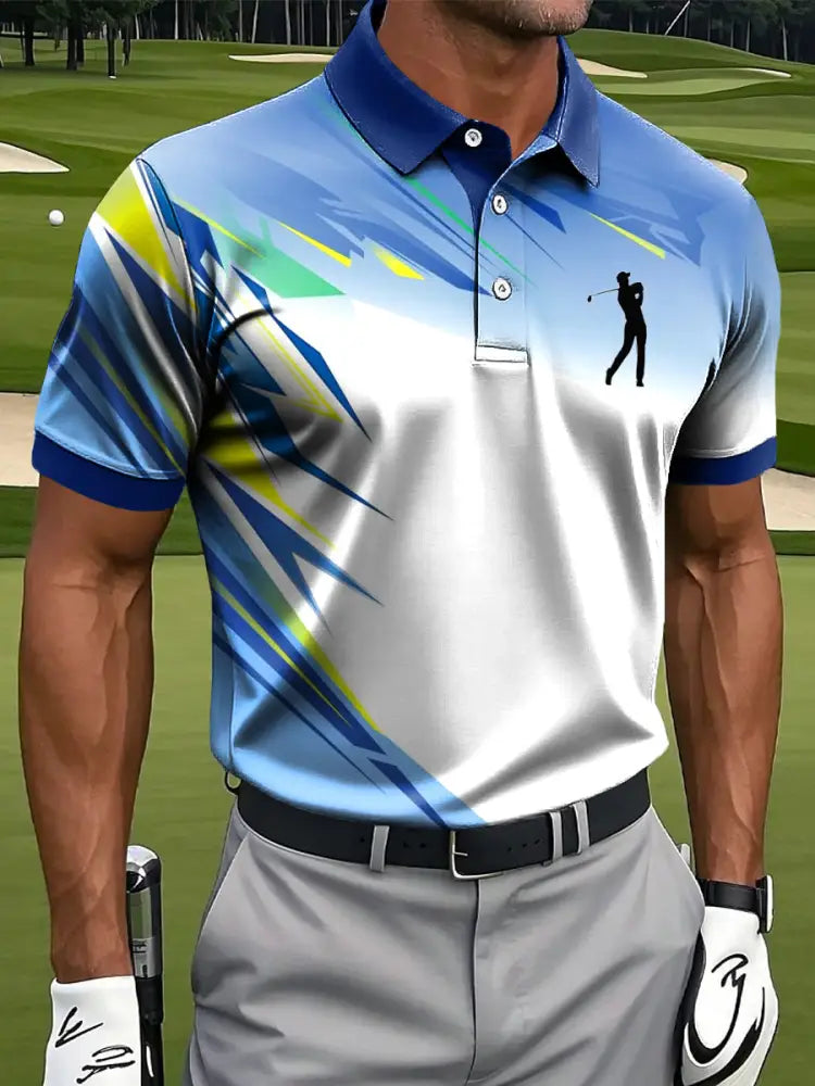 Mäns Retro Abstract Geometrisk färgglada konst Skriv ut Casual Business Polo tröj flerlog / S