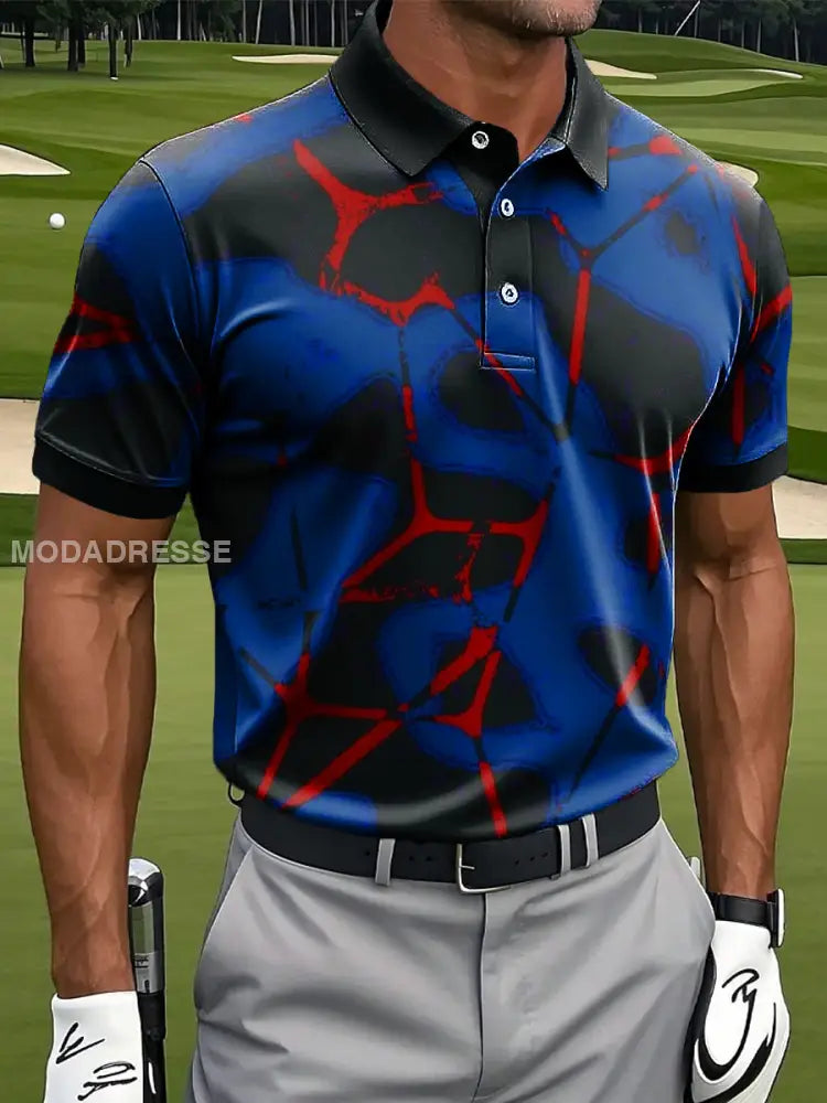 Mäns Retro Abstract Geometrisk konst Skriv ut Casual Business Polo tröj flerlog / S