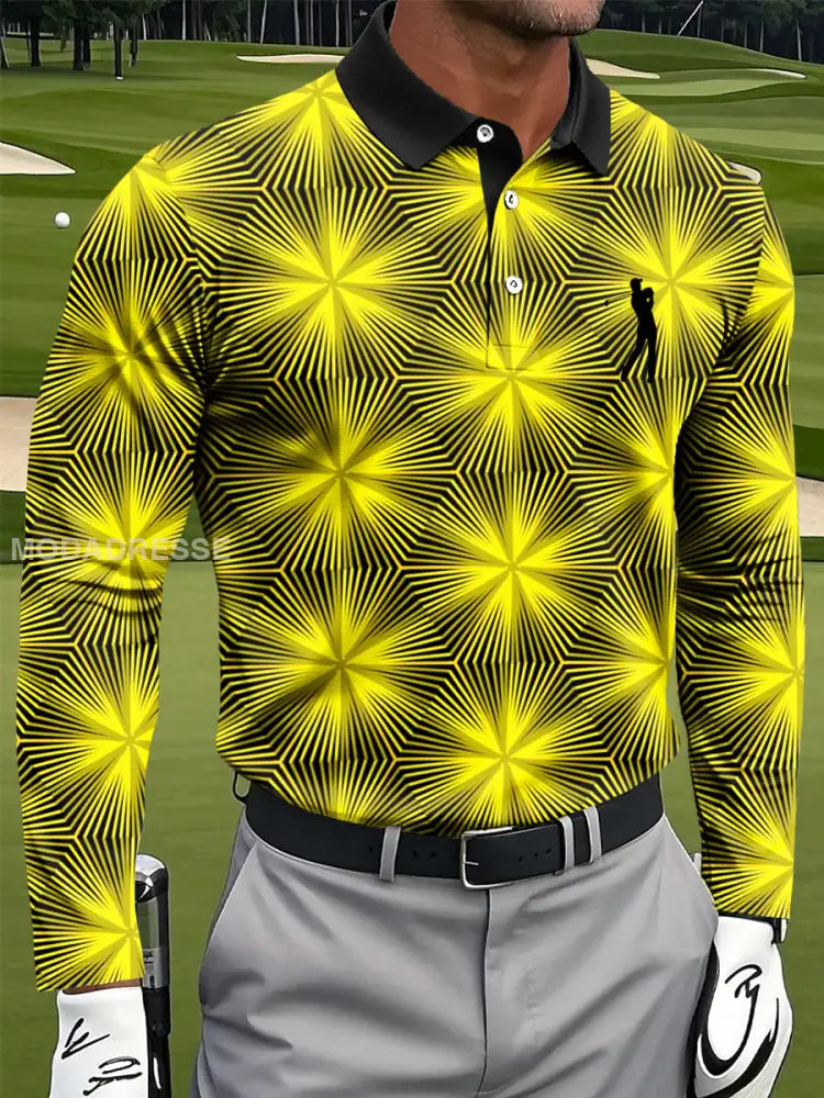 Mäns Retro Abstract Geometrisk konst Skriv ut Casual Lång ärm Polo tröj flerlog / S