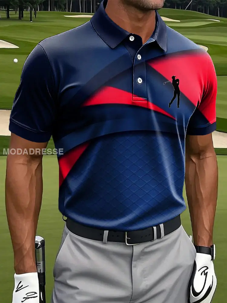 Mäns Retro Abstract Geometrisk Textur Konst Skriv ut Casual Business Polo tröj flerlog / S