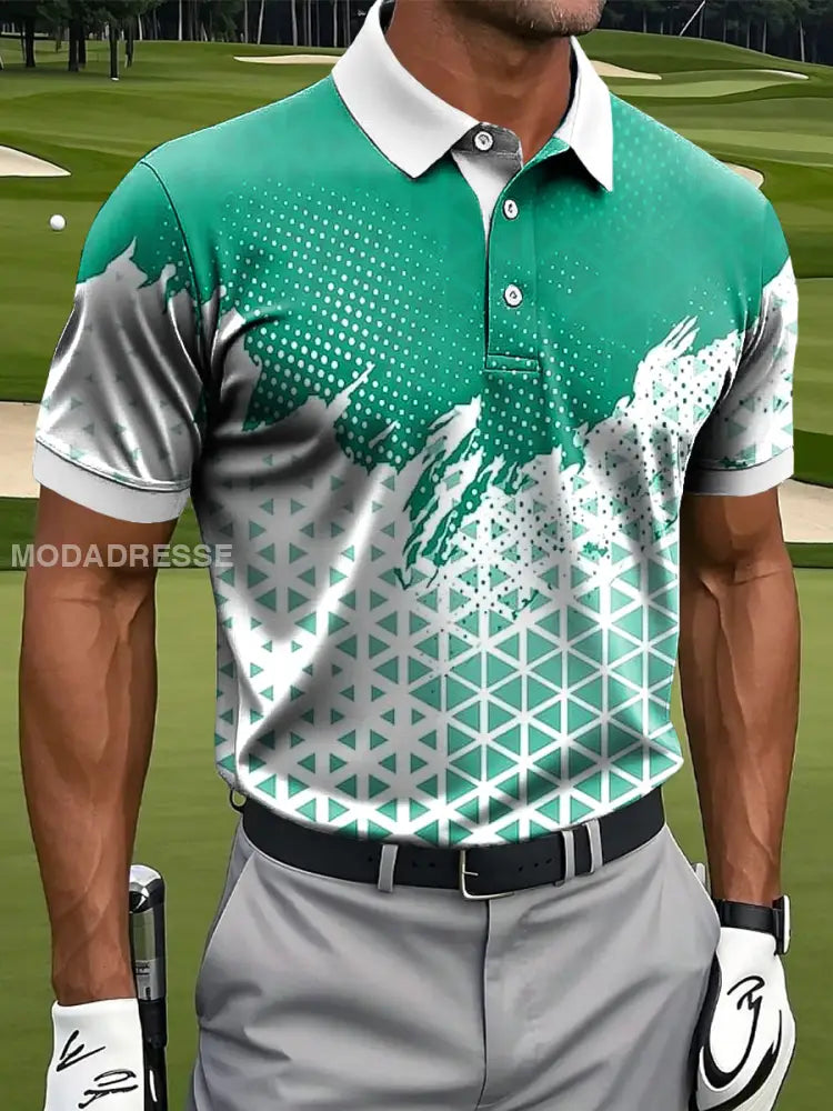 Mäns Retro Abstract Geometriska Polka Dot Art Print Casual Business Polo tröj S