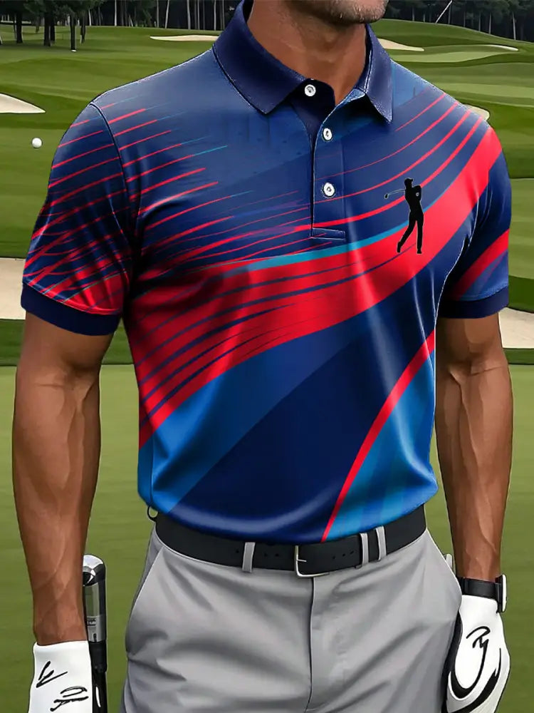 Mäns Retro Abstract Gradient linje Konst Skriv ut Casual Business Polo tröj flerlog / S
