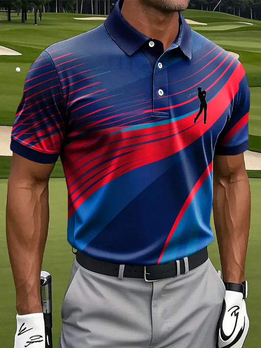 Mäns Retro Abstract Gradient linje Konst Skriv ut Casual Business Polo tröj flerlog / S