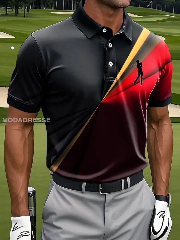 Mäns Retro Abstract Gradient linje Konst Skriv ut Casual Business Polo tröj flerlog / S