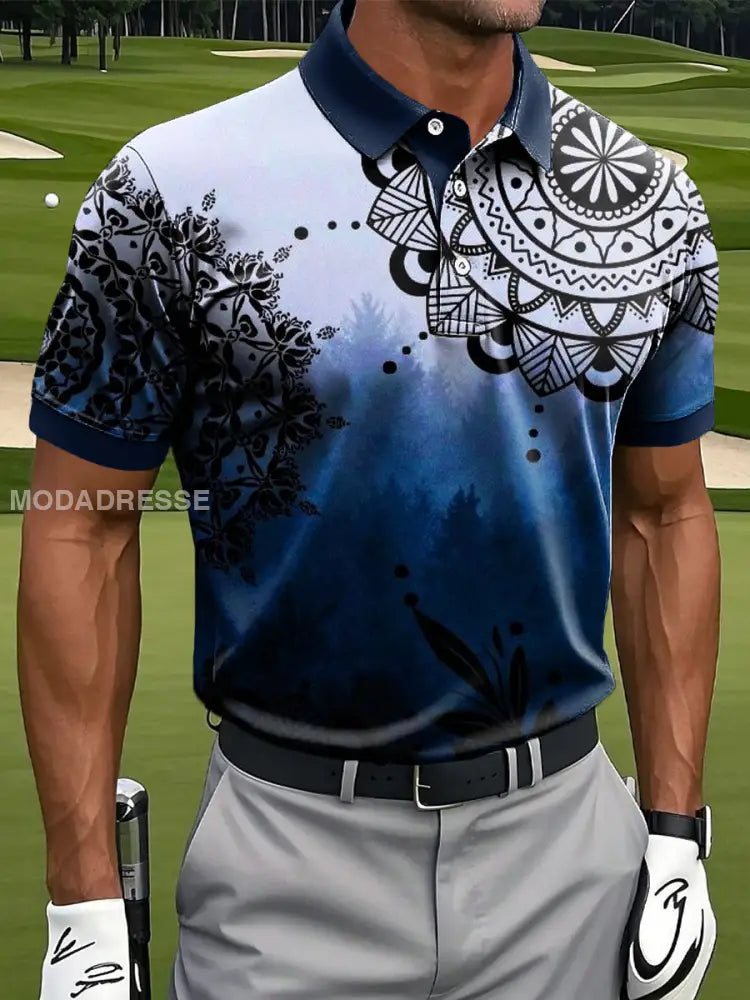 Mäns Retro Abstract Gradient Mandala Konst Skriv ut Casual Business Polo tröj flerlog / S