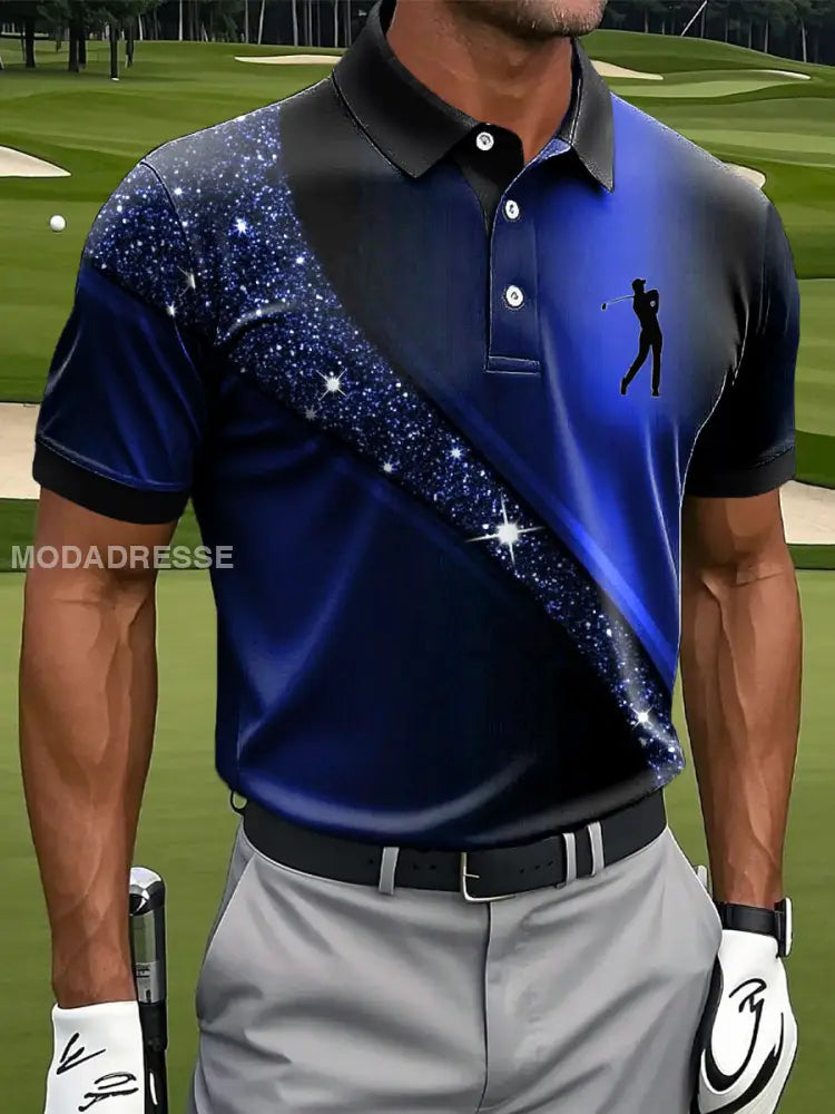 Mäns Retro Abstract Gradient Shiny Line Konst tryckt Casual Business Polo tröj flerlog / S