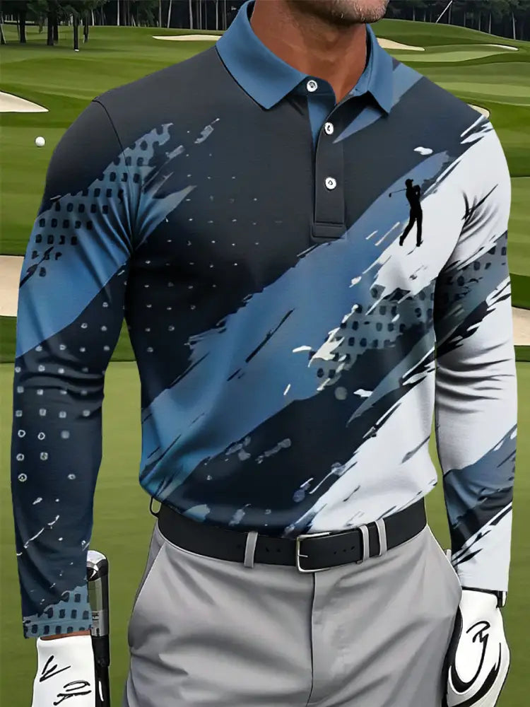 Mäns Retro Abstract Graffiti Skriv ut Casual Business Långärmad Polo tröj flerlog / S