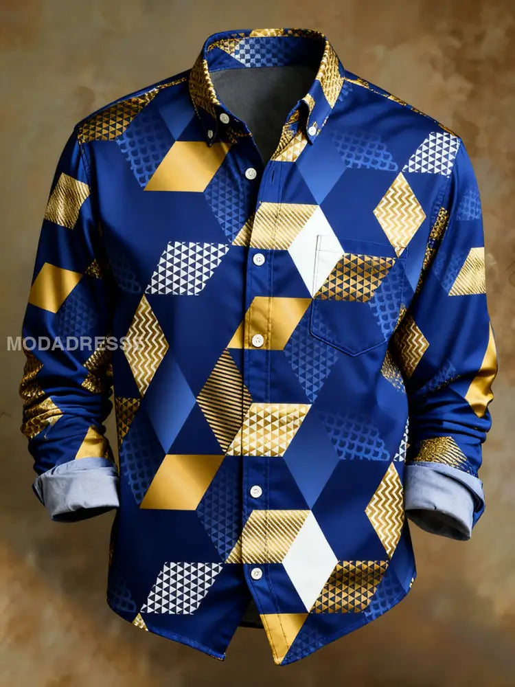 Mäns Retro Abstract konst Skriv ut bekväm affärsstil skjorta A / S