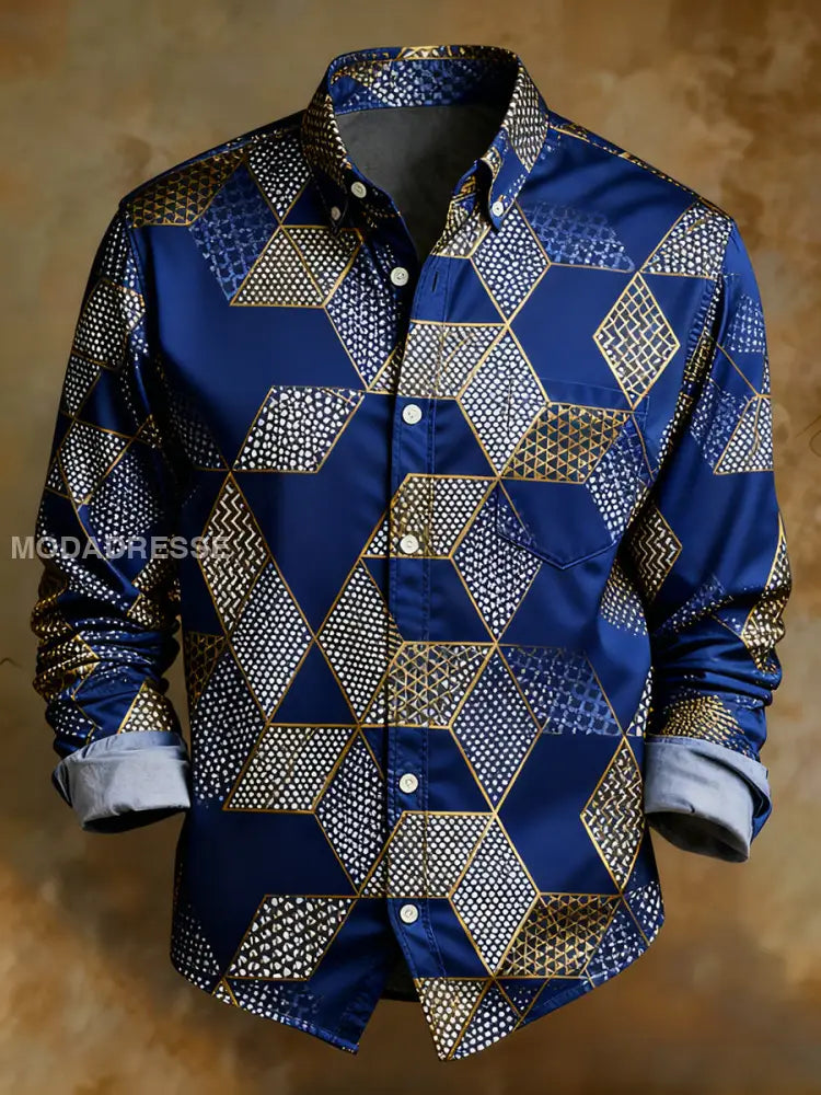 Mäns Retro Abstract konst Skriv ut bekväm affärsstil skjorta A / S