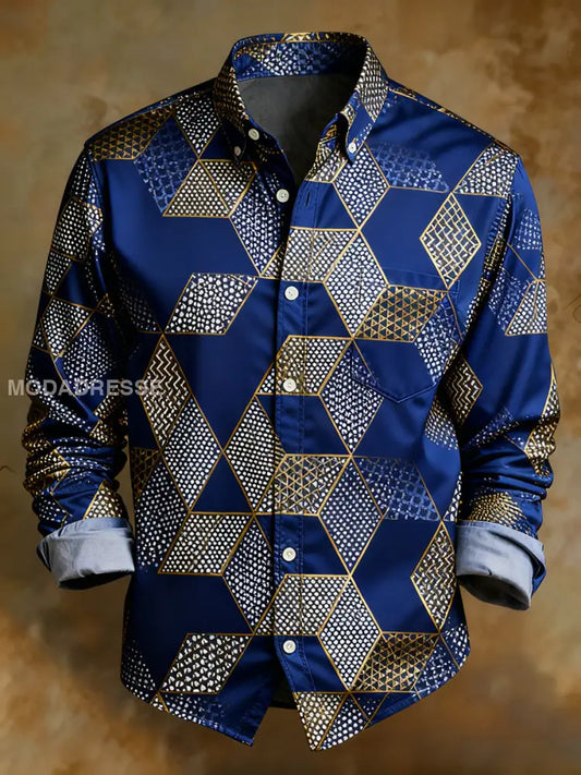 Mäns Retro Abstract konst Skriv ut bekväm affärsstil skjorta A / S