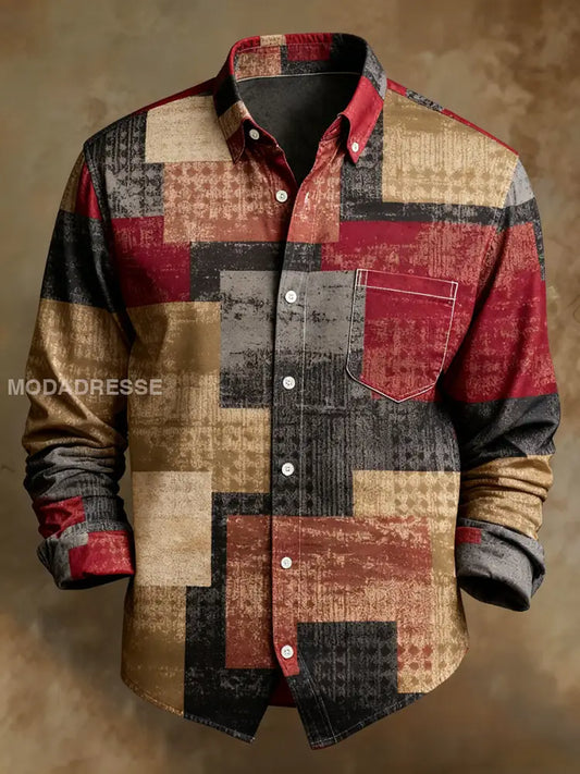 Mäns Retro Abstract konst Skriv ut bekväm affärsstil skjorta A / S