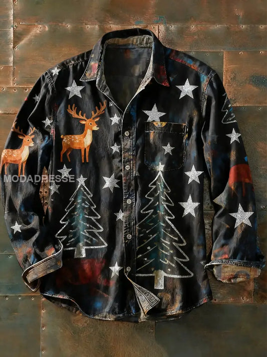 Mäns Retro Abstract konst Skriv ut Casual Långärm skjorta A / S