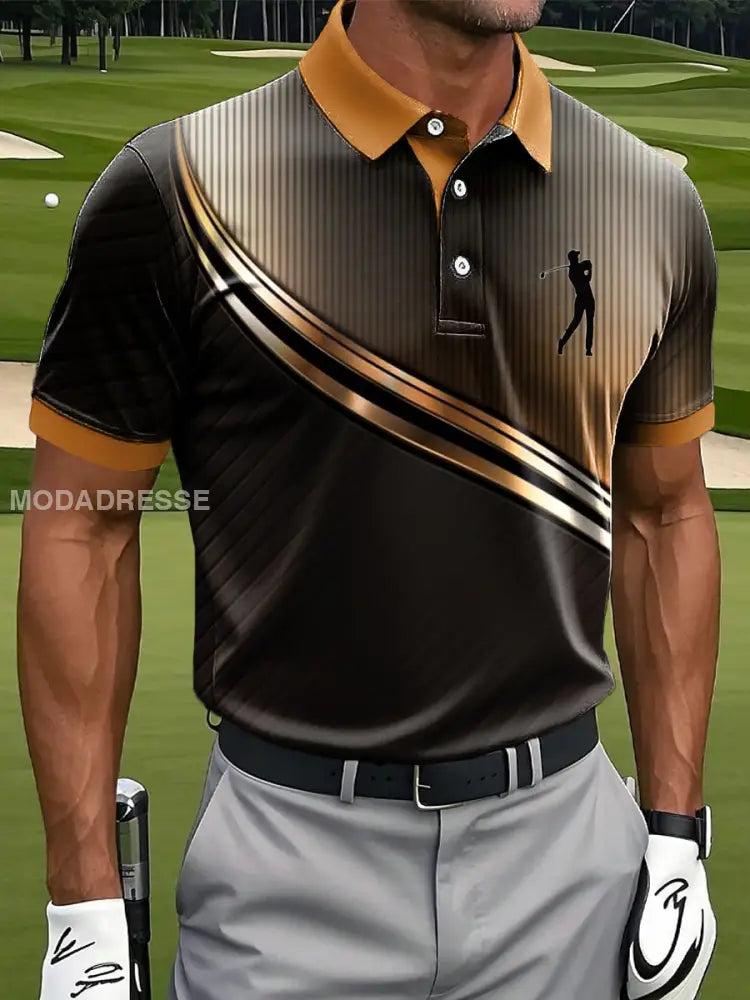 Mäns Retro Abstract Line Wave Textur Konst Skriv ut Casual Business Polo tröj flerlog / S