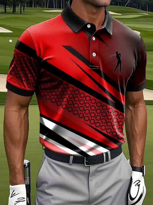 Mäns Retro Abstract linje Geometrisk konst Skriv ut Casual Business Polo tröj flerlog / S